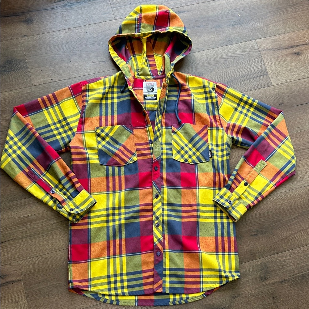 Burton DryRide Hooded Plaid Jacket - Yellow Red Orange ! Medium